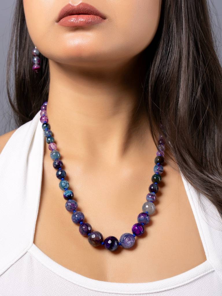 Purple Blue Graduation Onyx Necklace Set With Earrings : LAAJS06