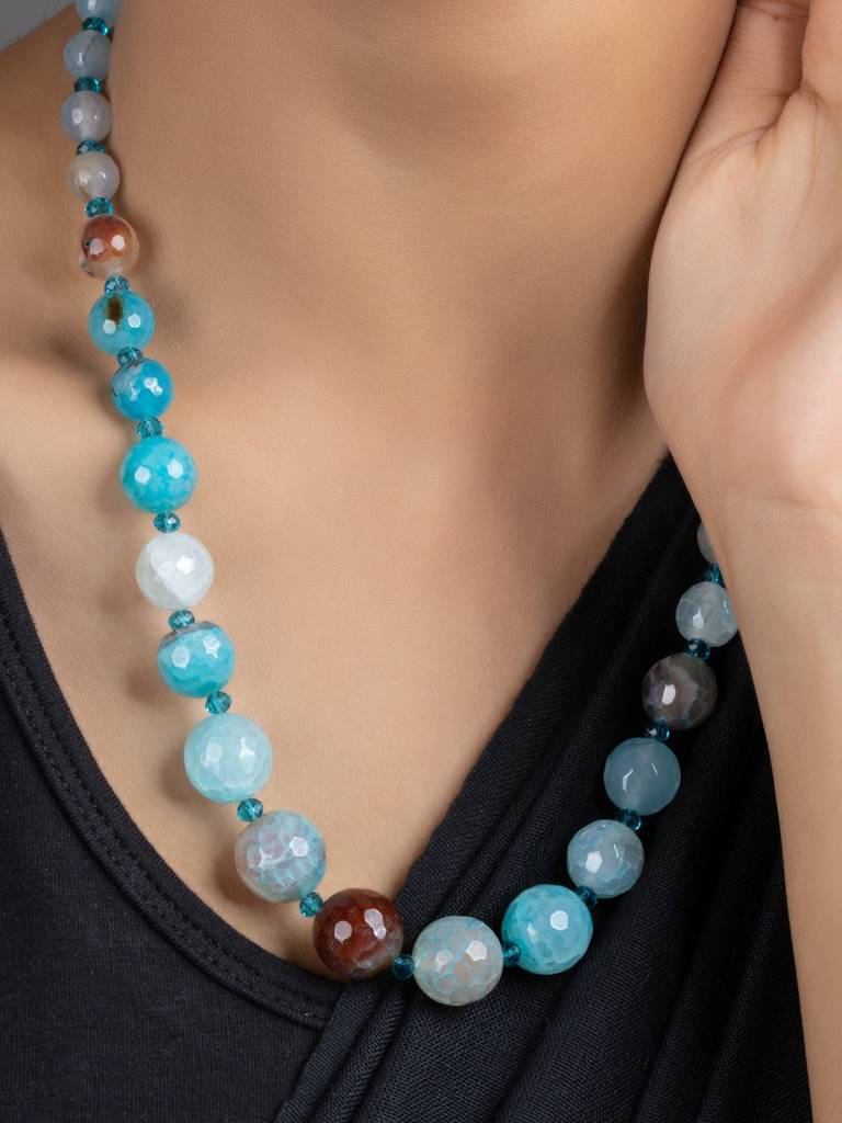 Semi Precious Blue Onyx Necklace Set With Earrings : LAANP179