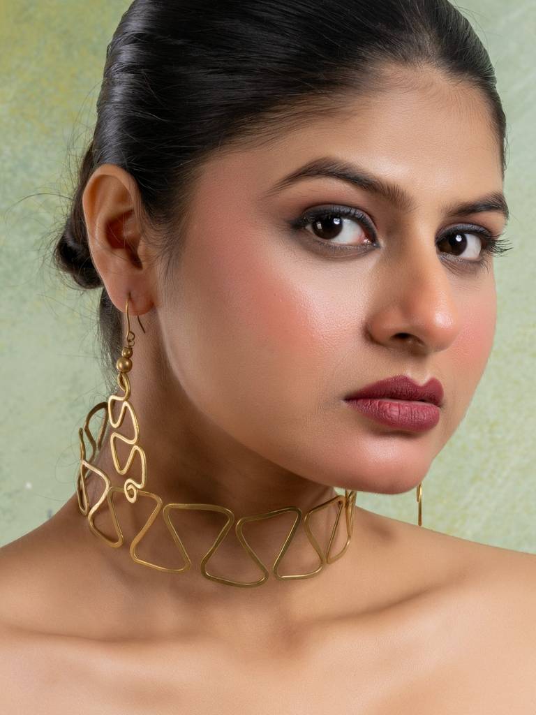 Golden Dokra Brass Choker Necklace Set With Earring : LAANP269