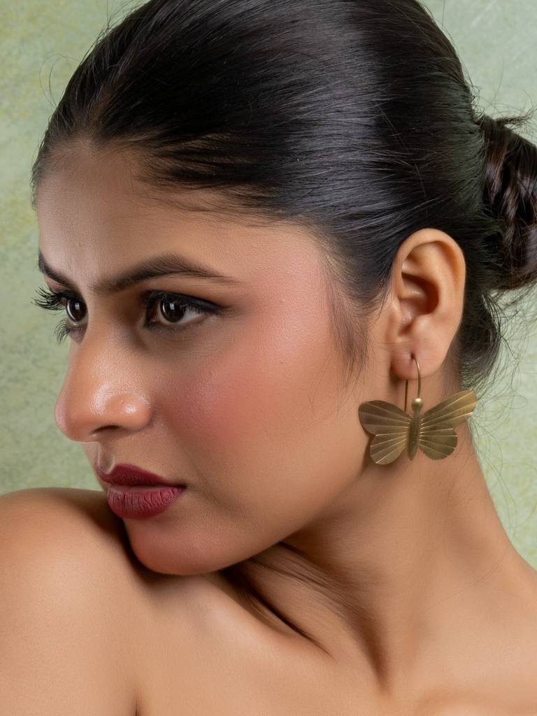 Golden Brass Butterfly Earring : LAAER786