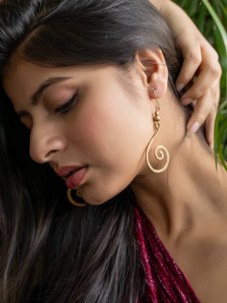 Handmade Dokra Brass Crescent Spiral Earrings : LAAER527