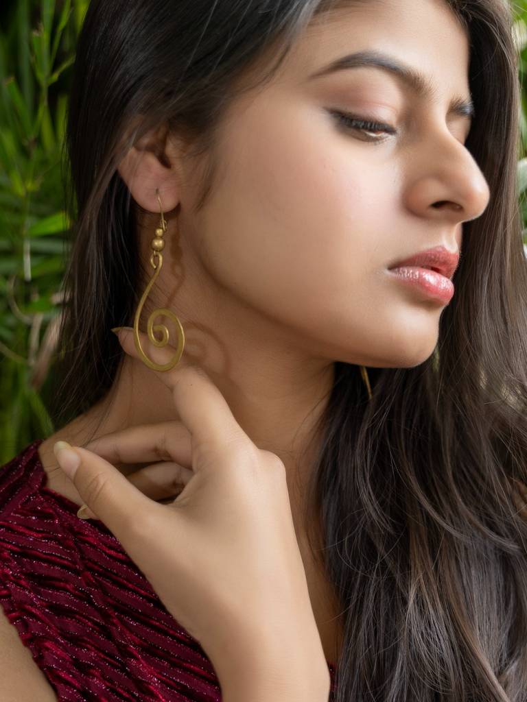 Handmade Dokra Brass Crescent Spiral Earrings : LAAER527