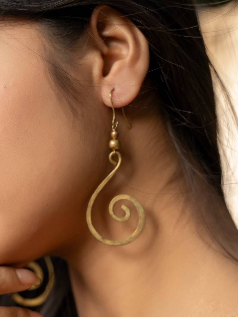Handmade Dokra Brass Crescent Spiral Earrings : LAAER527