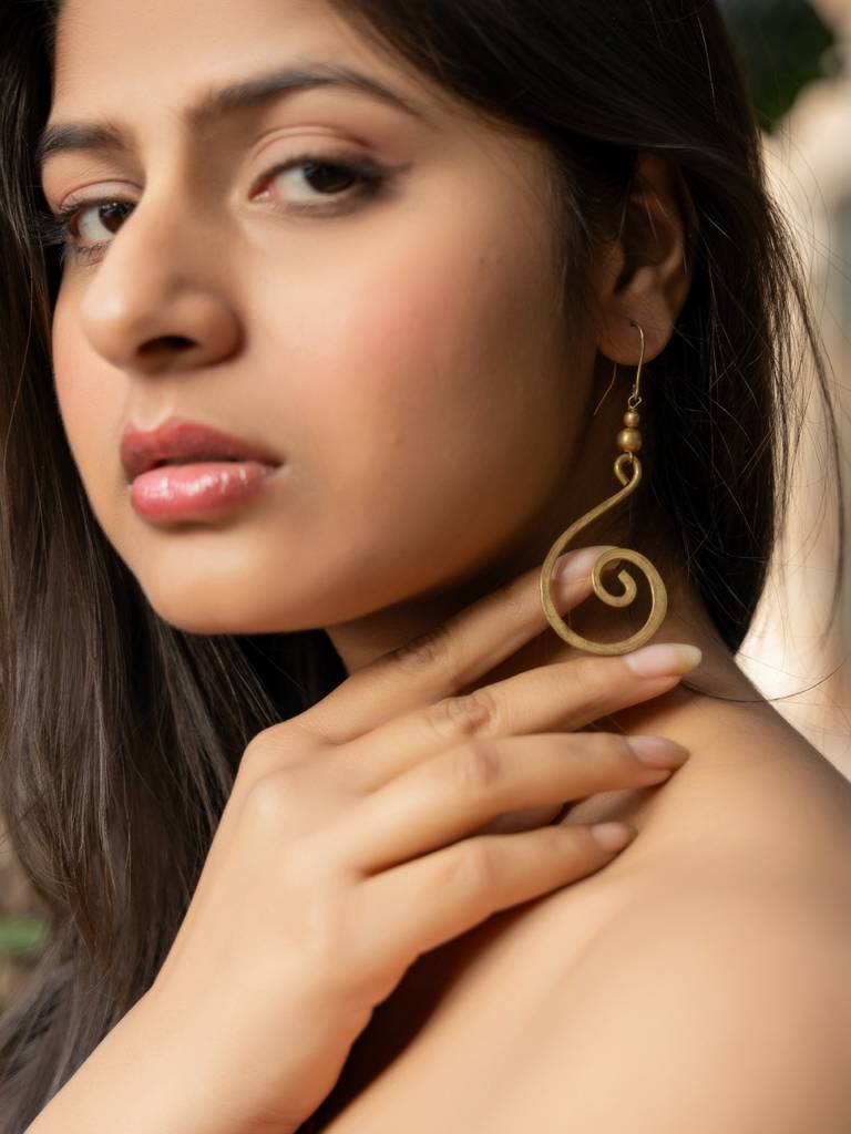 Handmade Dokra Brass Crescent Spiral Earrings : LAAER527