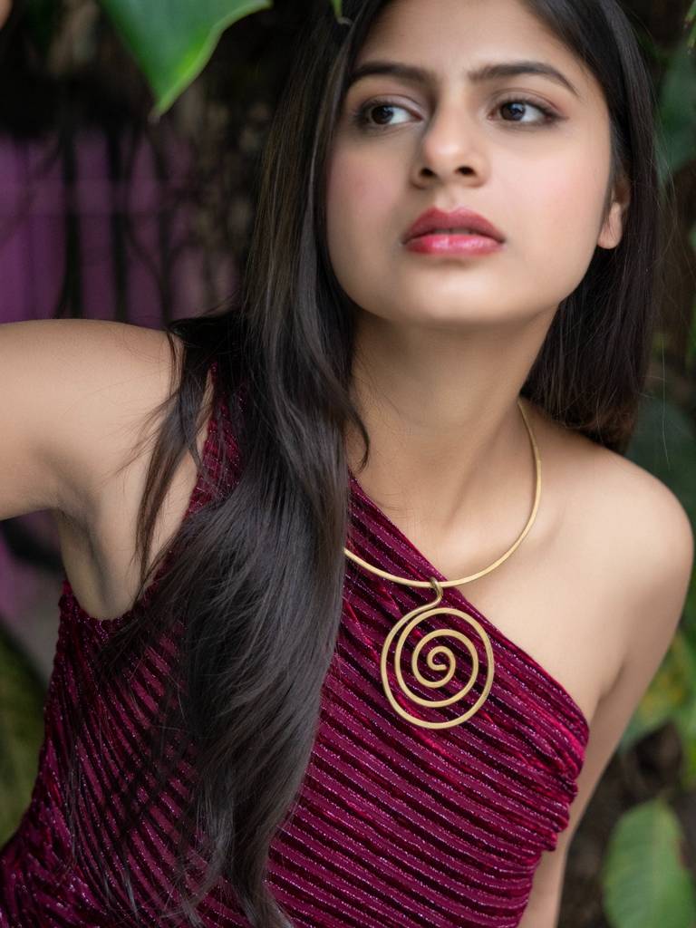Handmade Dokra Brass Circular Spiral Hasli Necklace With Intricate Design For Ethnic And Western Styles : LAANP63