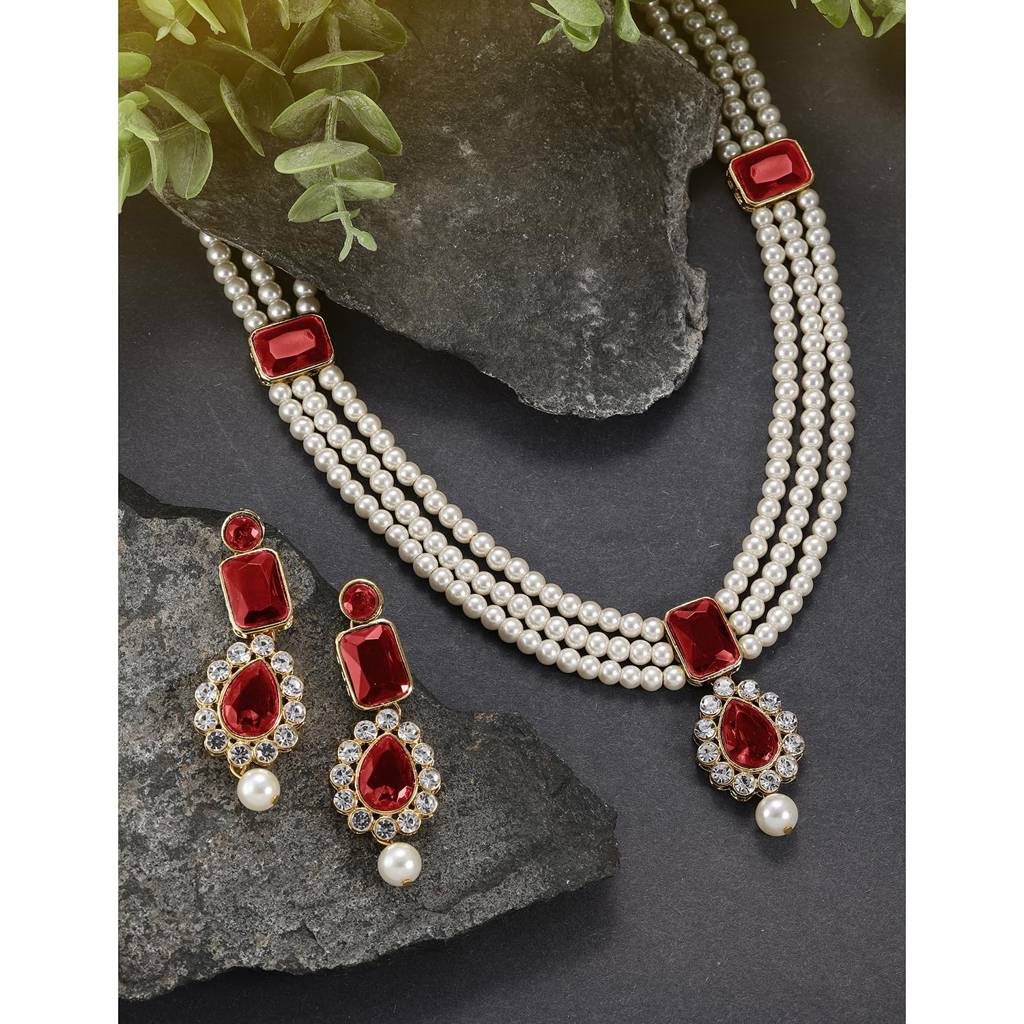 Gold Plated Kundan Long Necklace Earring Indian Traditional Jewellery Set Gift For Women Girls-Pf24N34 : PF24N34M