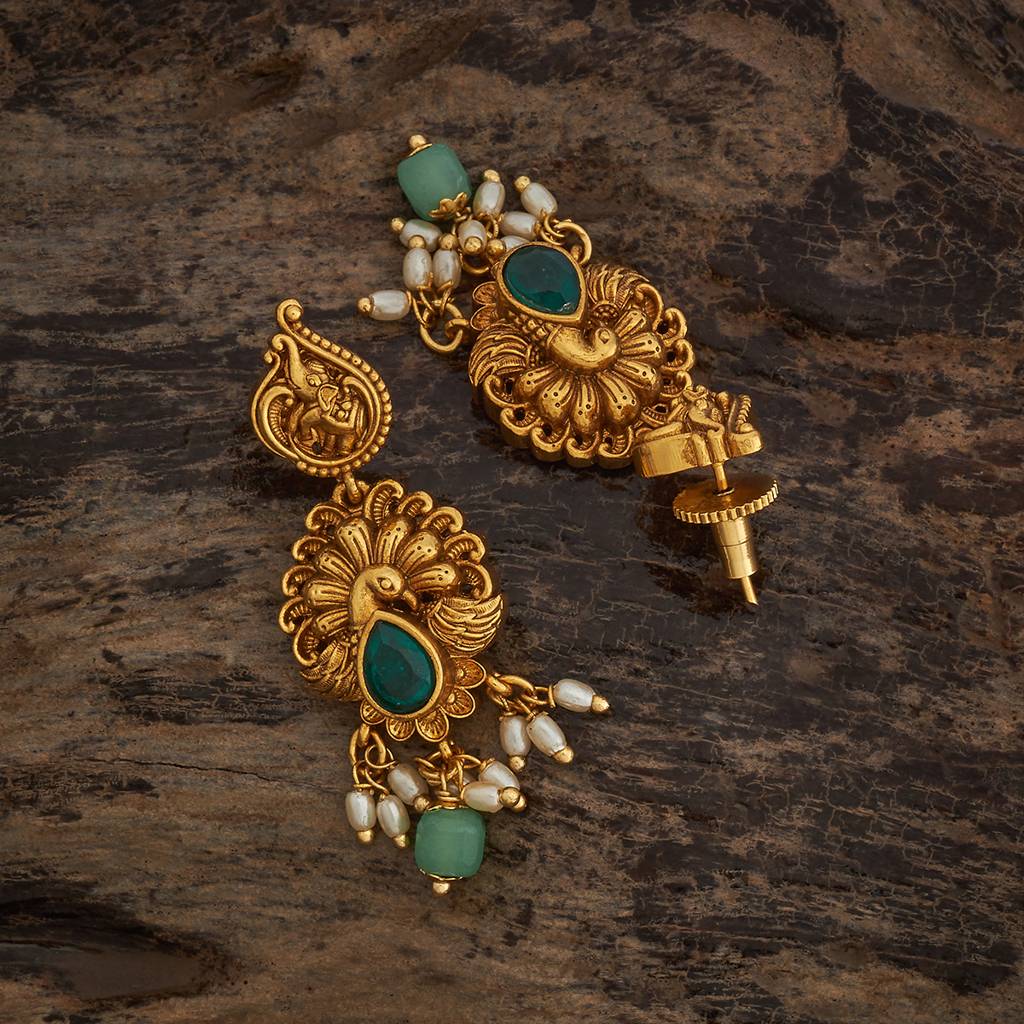 Kushal'S Fashion Jewellery Green Gold-Plated Ethnic Antique Earring Drop Earrings-185205 : 441952