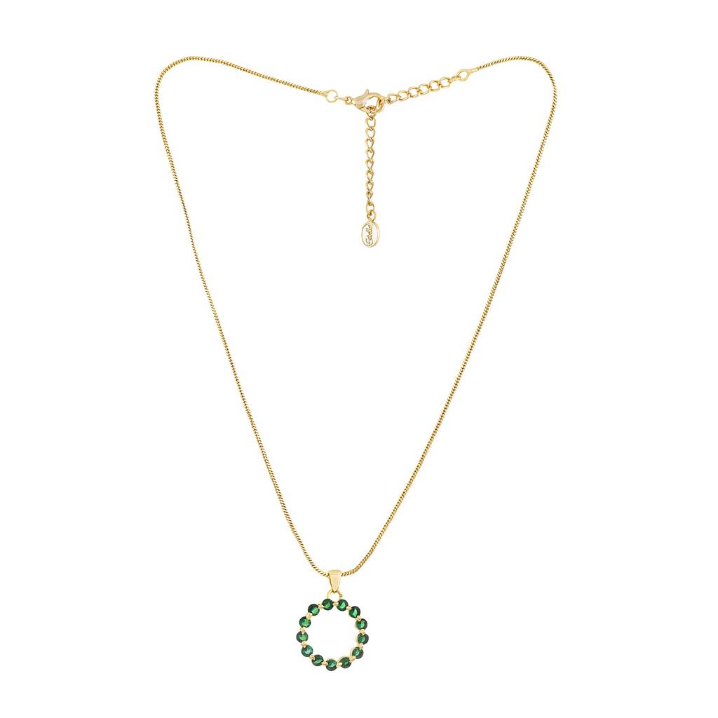 Estele Gold Plated  Cz Trendy Circular Pendant With Green Crystals For Women : AD-038BG-GNPENDANT