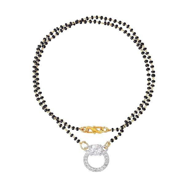 Gold & Rhodium Plated Gracious Circular Pendant Mangalsutra Chain With Black Beads & White Crystals For W : OSAKMS004-2TNWENK