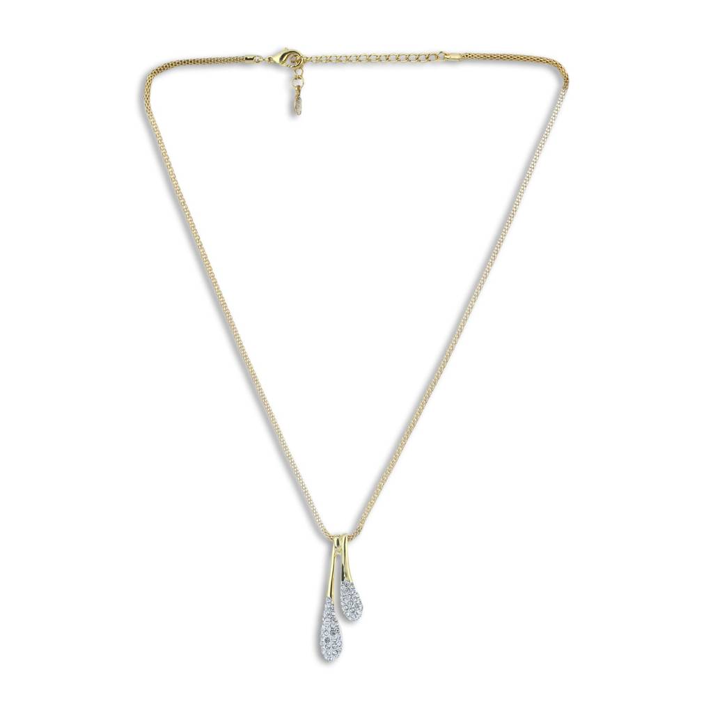 Estele Gold & Rhodium Plated Diamante Twin Droplet Pendant With Austrian Crystals For Women : 317PENDANT