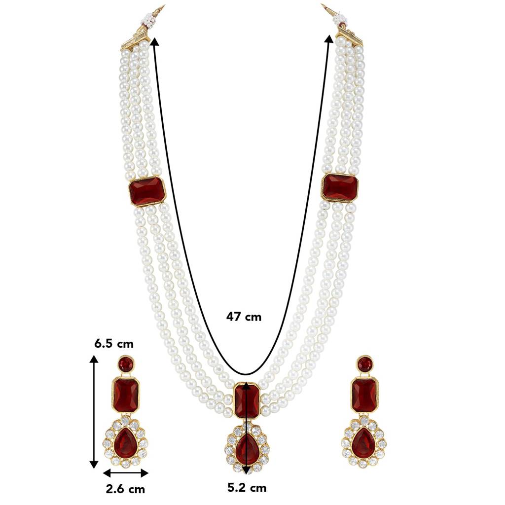 Gold Plated Kundan Long Necklace Earring Indian Traditional Jewellery Set Gift For Women Girls-Pf24N34 : PF24N34M
