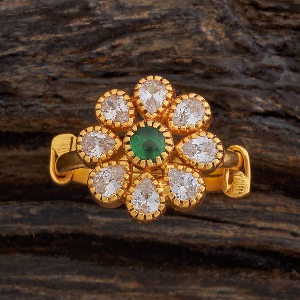 Kushal'S Fashion Jewellery Women Gold Plated Floral Cz 92.5 Pure Silver Finger Ring-178160 : 426746
