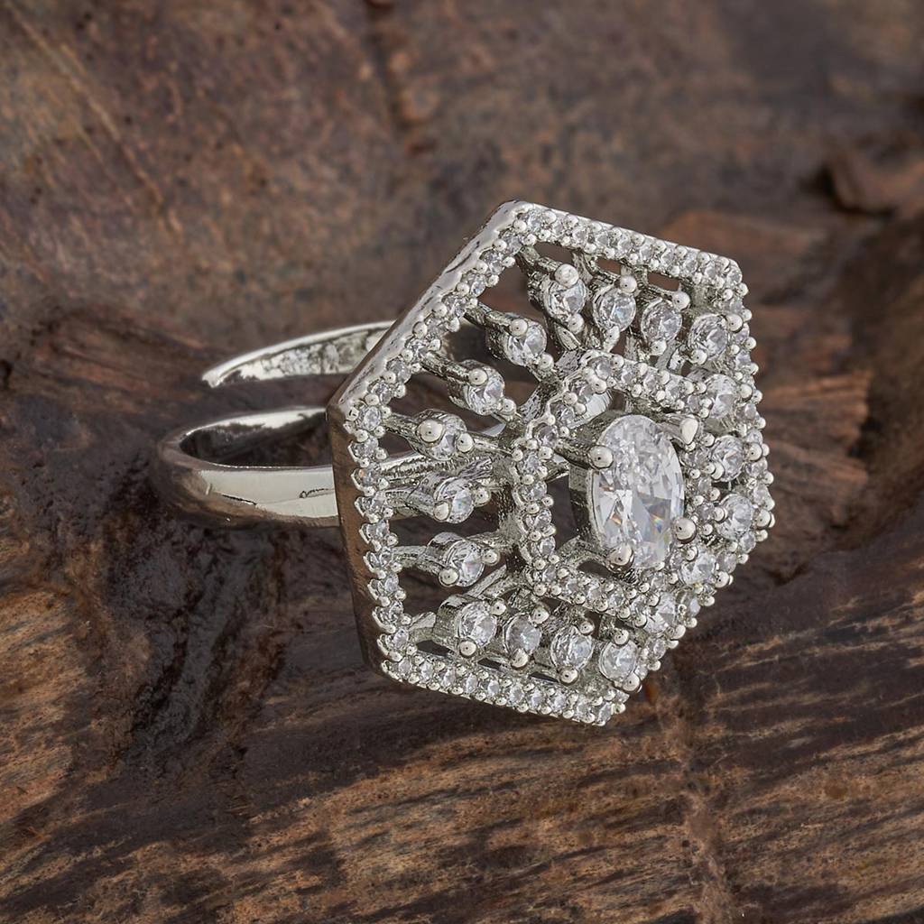 Kushal'S Fashion Jewellery Cz Studded Rhodium-Plated Finger Ring : 431010