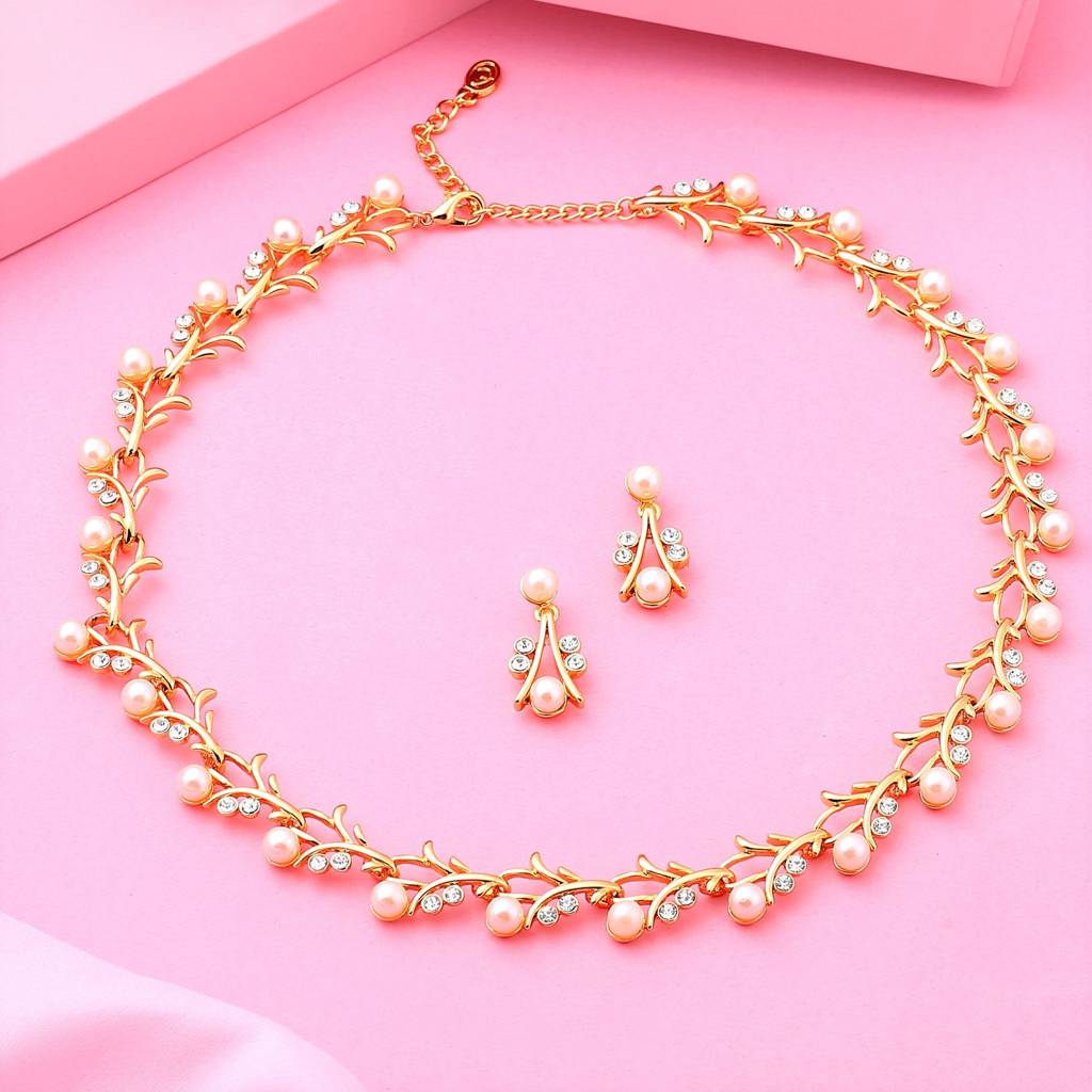 Estele Gold Plated Gorgeous Designer Necklace Set With Crystals & Pearls For Women : 6219NKER