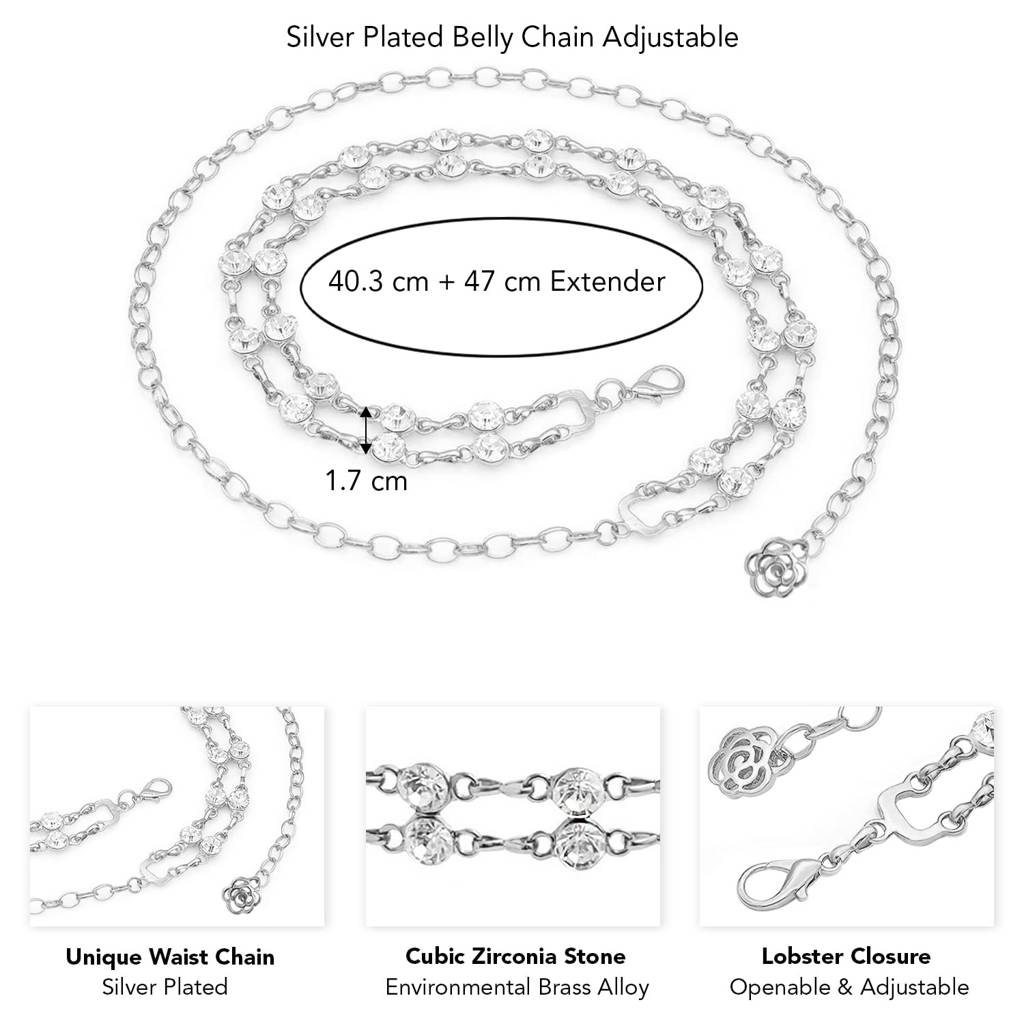 Cubic Zirconia Studded Dress Belly Chain Adjustable Waist Chain Fancy Kamarbandh Belt For Women-Px8Bch004 : PX8BCH004S