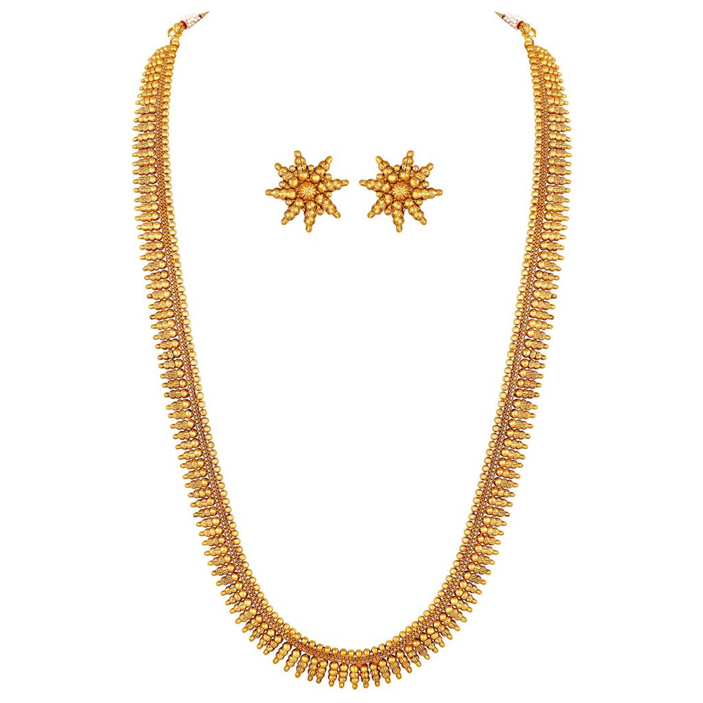 Traditional Gold Plated Maharani Haar Necklace With Earrings South Indian Traditional Festive Bridal Wear Jewellery : PF04N144