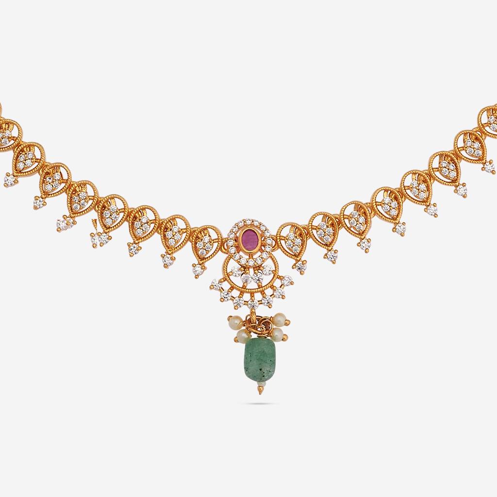 Ruby-Green Gold-Plated Party Zircon Necklace Set-444797 : 444797