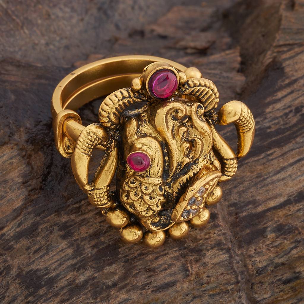 Kushal'S Fashion Jewellery Ruby Gold-Plated 92.5 Pure Silver Temple Finger Ring : 426758