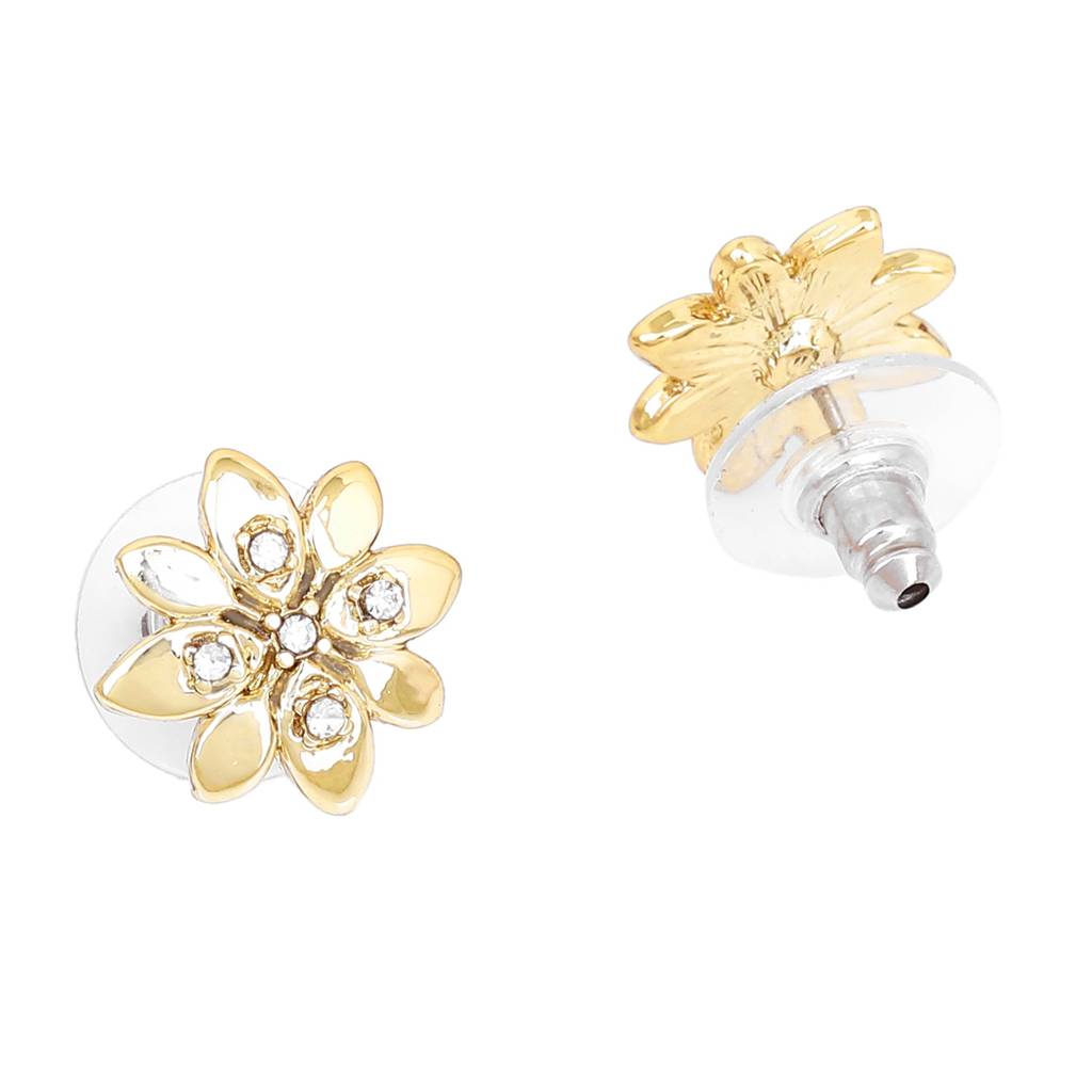Estele Gold Plated Flower Stud Earrings With Crystals For Women : 659702ER