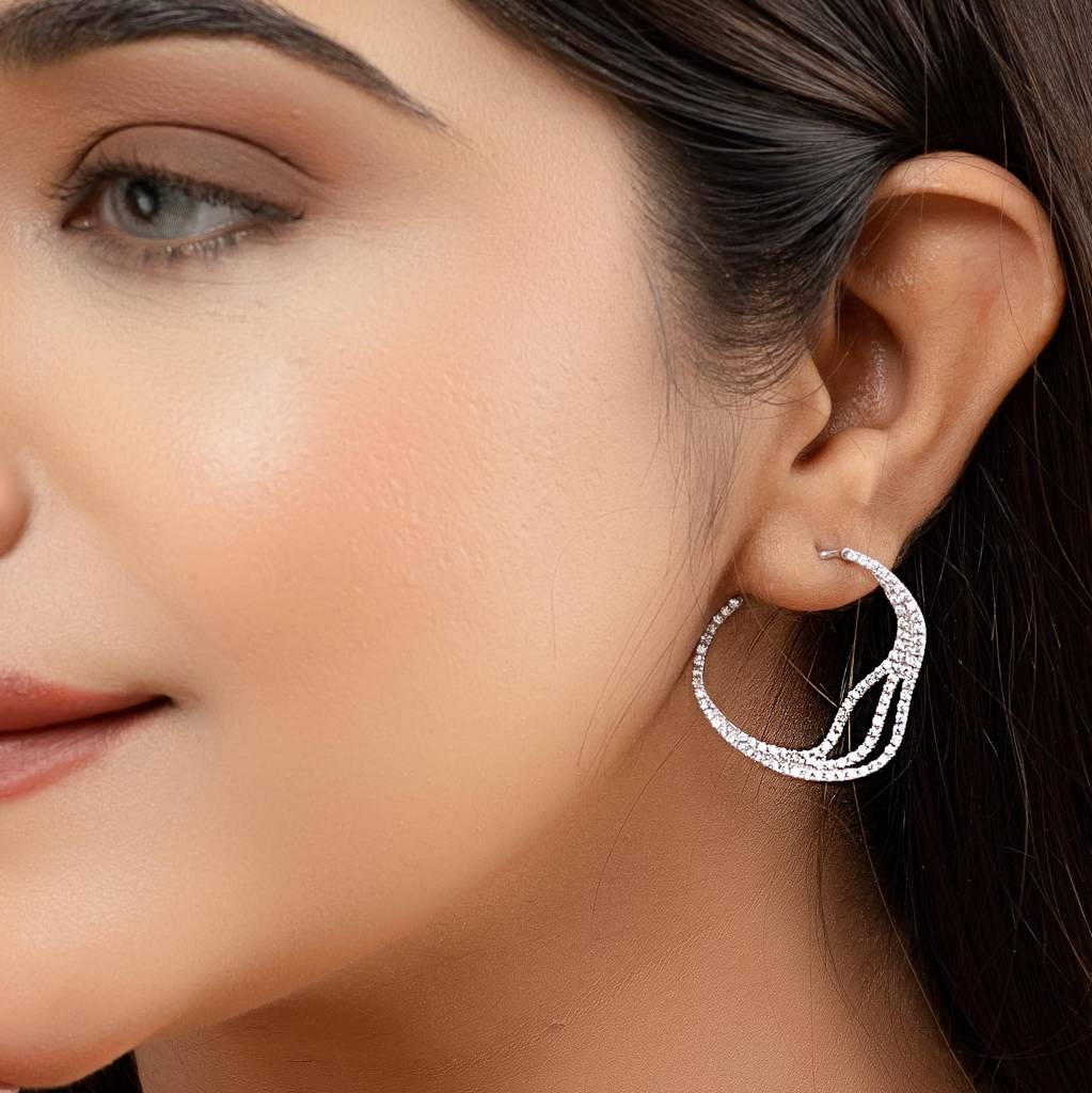 925 Silver Wave Hoop Earrings | Cz Curved Statement Hoops Party Jewelry Gift : SE_000702