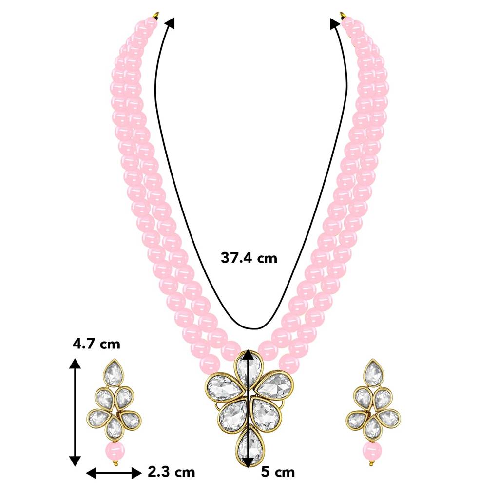 Crystal Faux Pearl Long Necklace With Drop Earrings Traditional Ethnic Jewellery Set For Women Girls-Pf24N184 : PF24N184PK