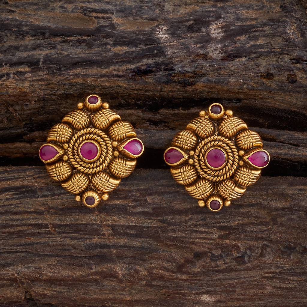 Kushal'S Fashion Jewellery Oxidised Gold-Plated Ethnic 92.5 Pure Silver Temple Studs-177425 : 425362