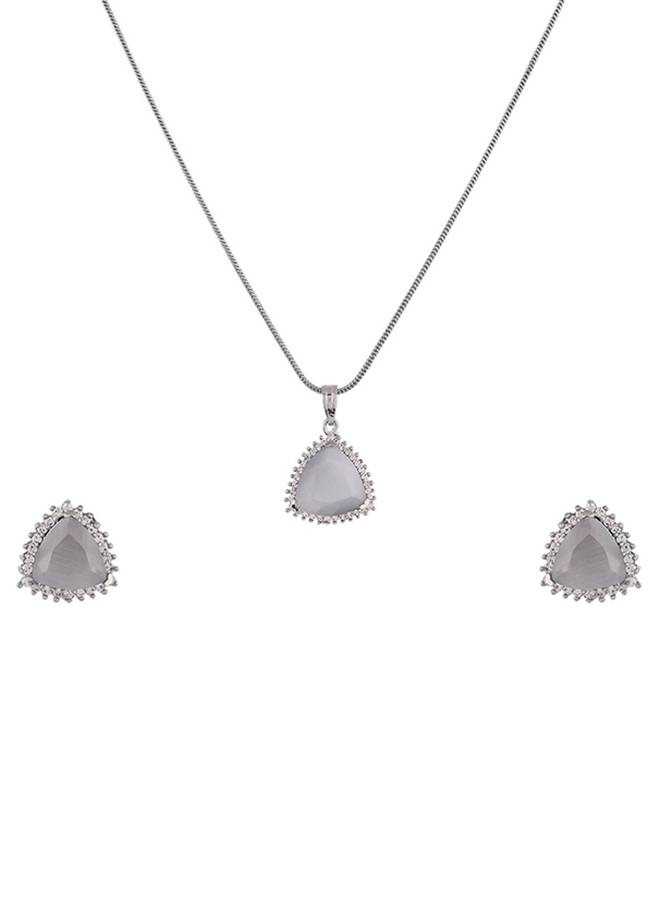 Majestic Silver Toned Pendant Set : 8905124443455