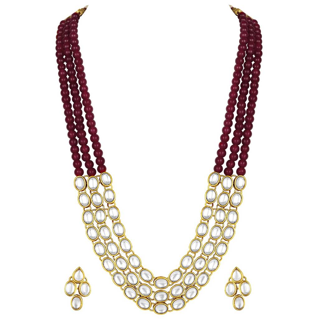 Gold Plated Traditional Kundan Long Necklace Jewellery Set With Earring Gift For Women Girls-Pf26N1171 : PF26N1171M