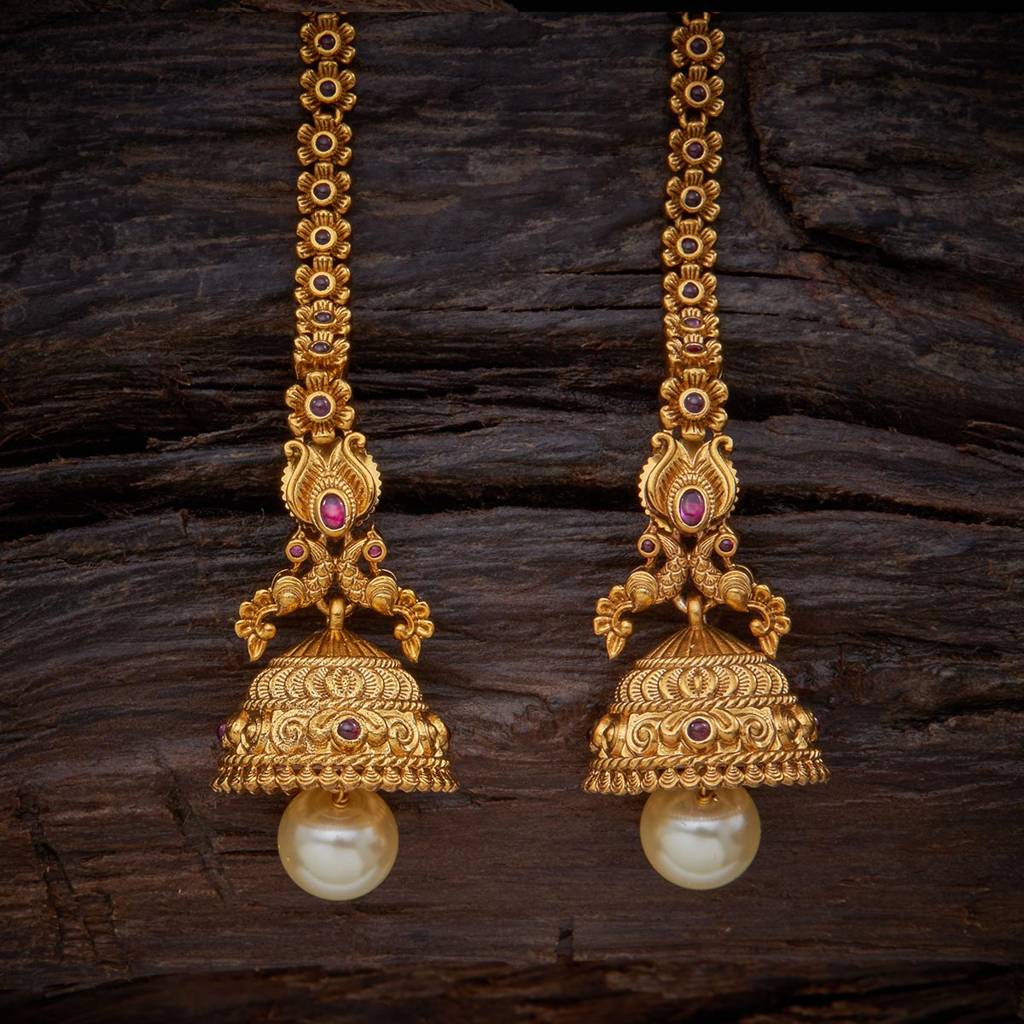 Kushal'S Fashion Jewellery Ruby Gold-Plated Ethnic Antique Jhumkas-153531 : 409282