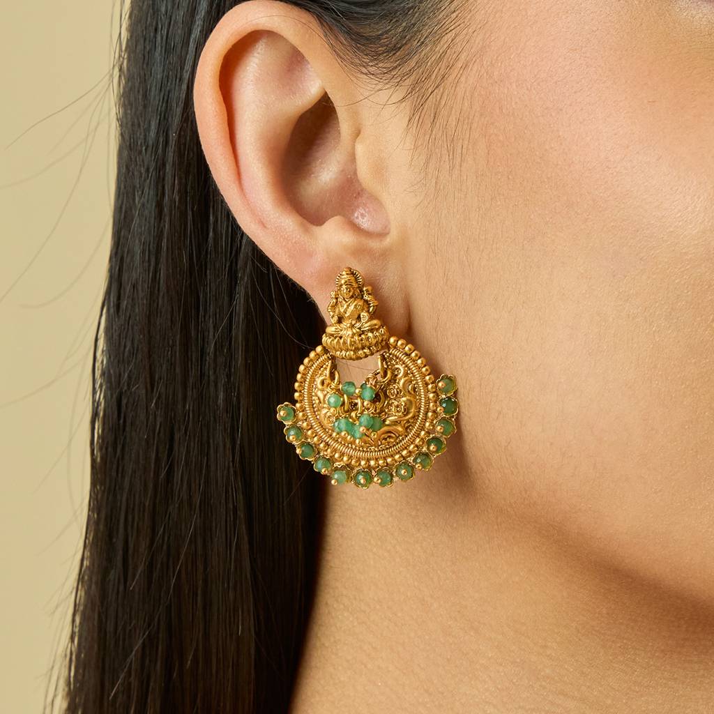 Kushal'S Fashion Jewellery Green Gold-Plated Ethnic Antique Earring Drop Earrings-185268 : 442082