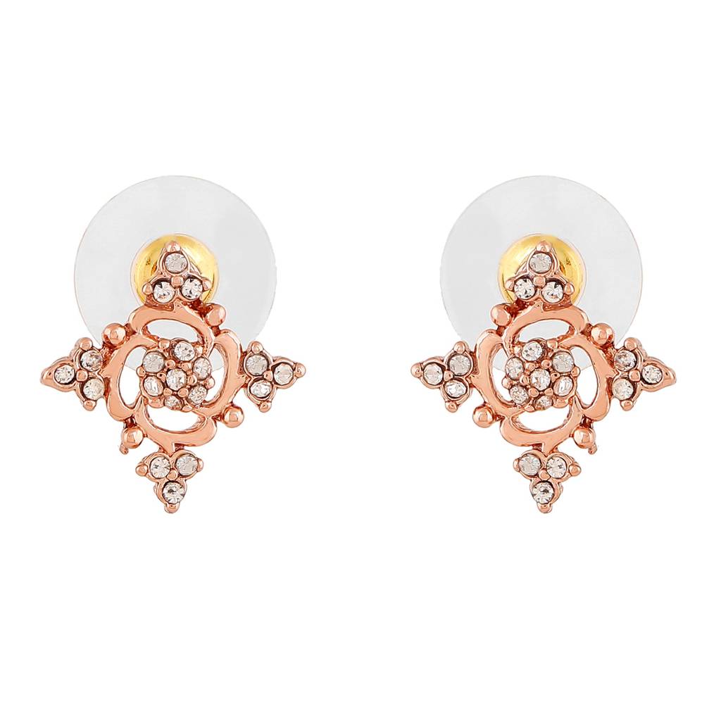 Estele Rosegold Plated Flower Designer Stud Earrings With Austrian Crystals For Women : 602709-RGER