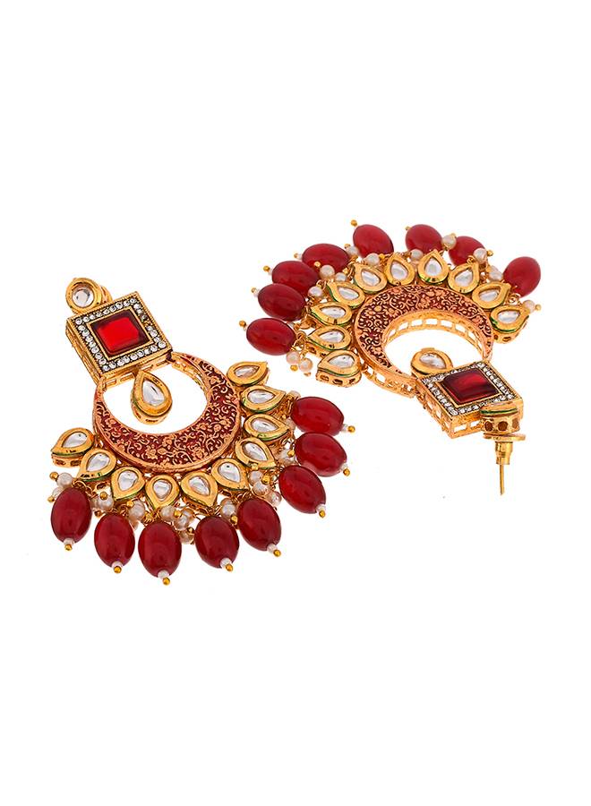 Kundan Elegance Red Stones Jewellery Set : 8905124477177