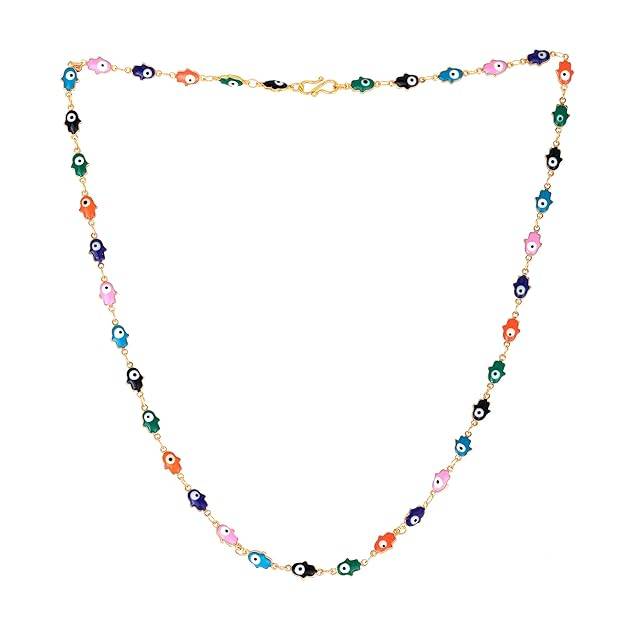 Fashion Jewelry Colorful Hand Symbol Necklace For Women: Gold Plated Multi-Color Hand Shape Evil Eye Neck : OSAK006-IGMCCHAIN