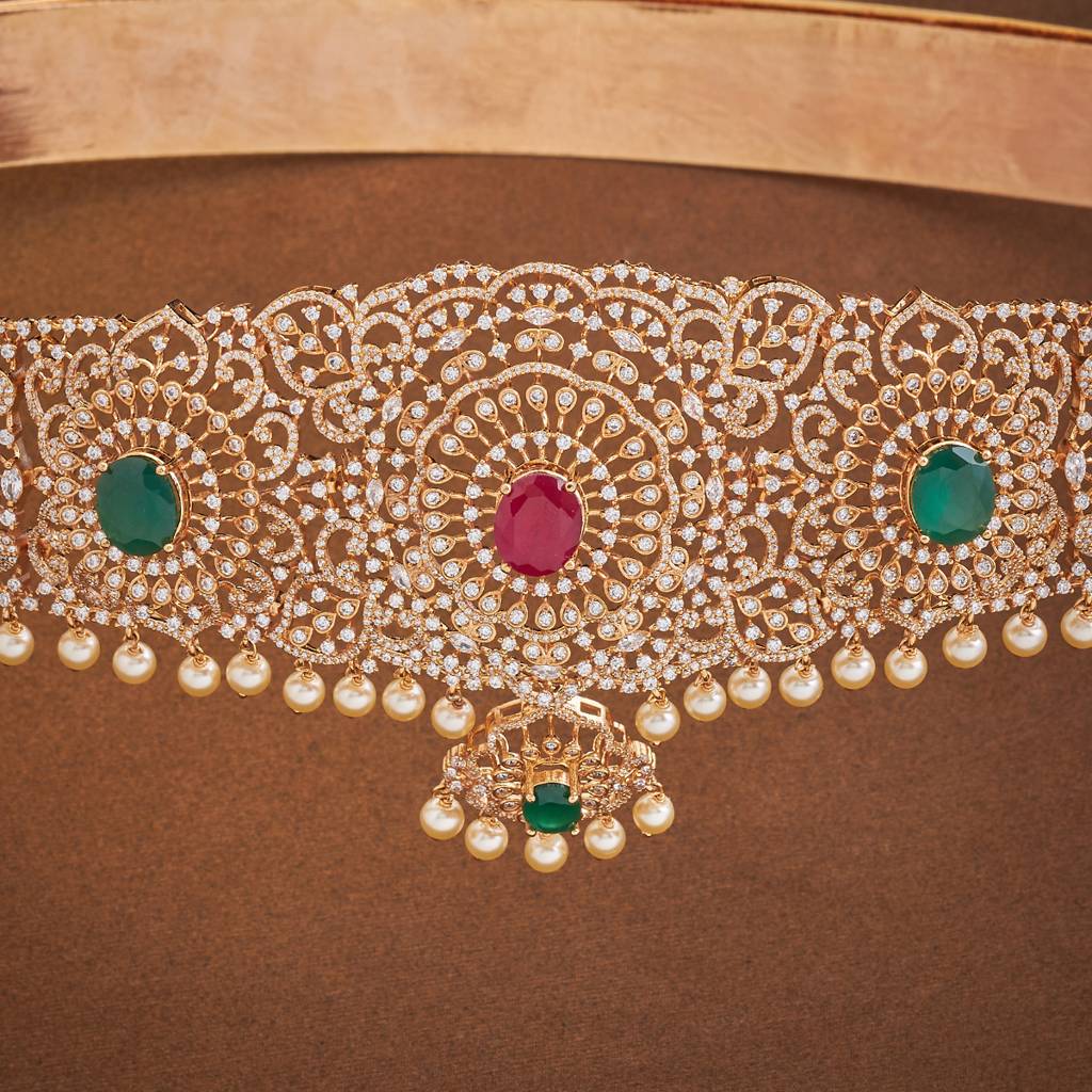 Kushal'S Fashion Jewellery Ruby-Green Gold-Plated Bridal Zircon Belt : 417056