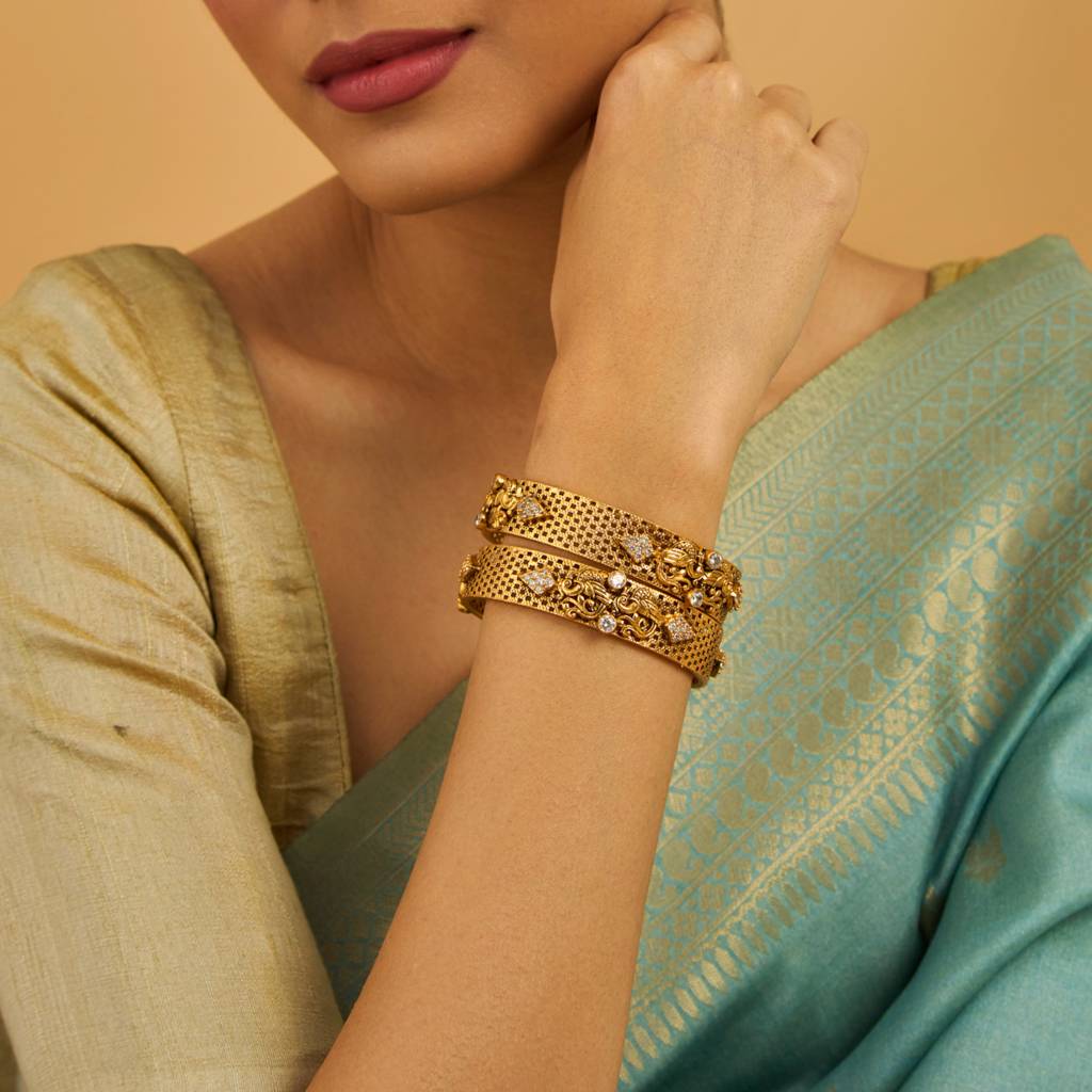 Kushal'S Fashion Jewellery Gold-Plated Handcrafted Set Of 2 Bangles-177372 : 425487