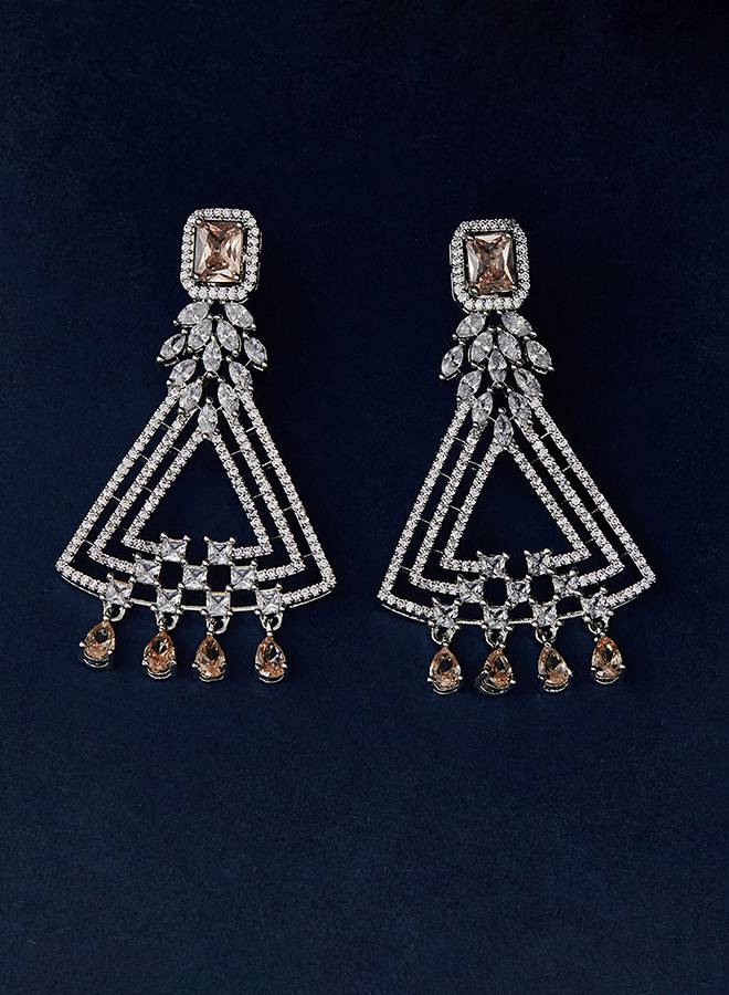 Cz Elegance Heavily Embellished Chandelier Earrings : 8905124459760
