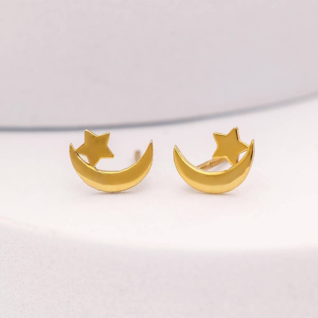 925 Silver Moon & Star Stud Earrings Gold & Silver Finish Celestial  Jewelry : SE_000654