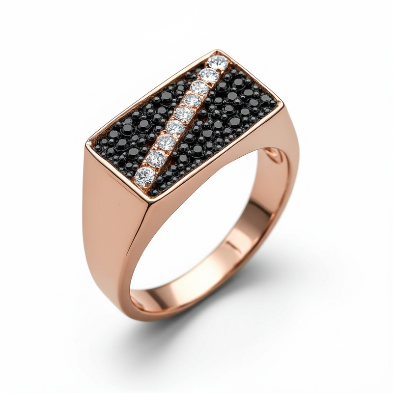 High-Contrast Black & Moissanite Bar Ring Band : TGDMR-05-R-23