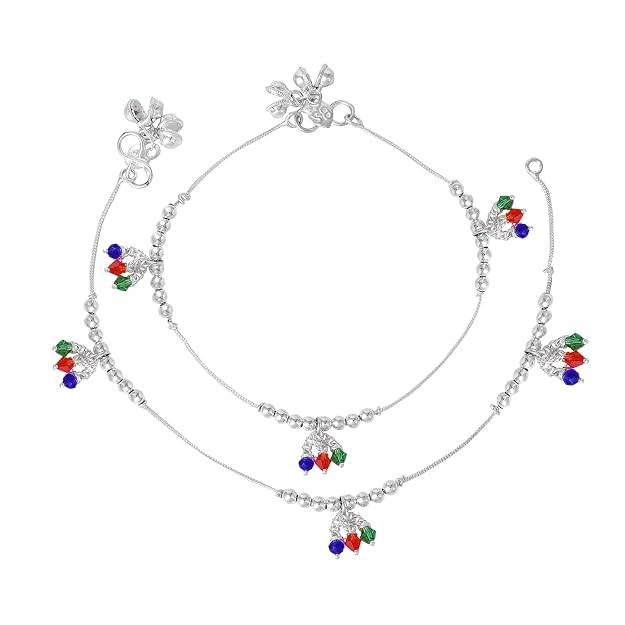 Fashion Jewelry Anklets For Women: Rhodium Plated Multi-Color Beads Pop: Lightweight Eye-Catching Anklets : OSAK006-IRMCANKLET