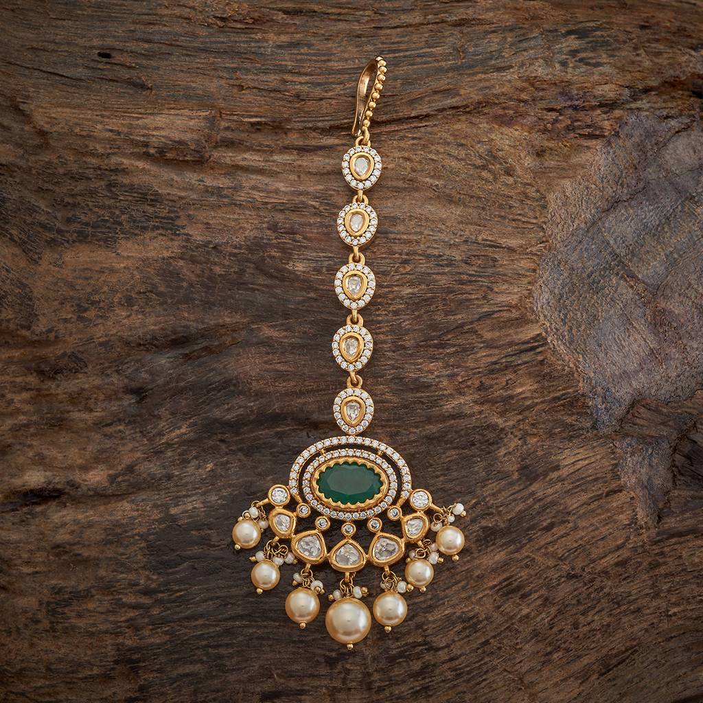 Kushal'S Fashion Jewellery Green Victorian-Plated Ethnic Kundan Tikka -415280 : 415280