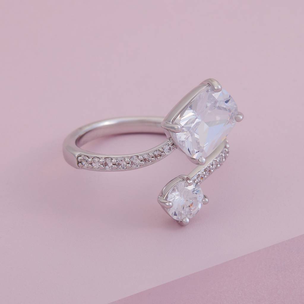 Kushal'S Fashion Jewellery White Rhodium-Plated Party Trendy Zircon Finger Ring -451390 : 451390