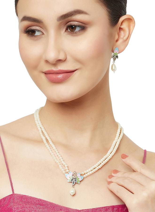 Victorian Style Teardrop Pearls Festive Hues Jewellery Set : 8905124458831