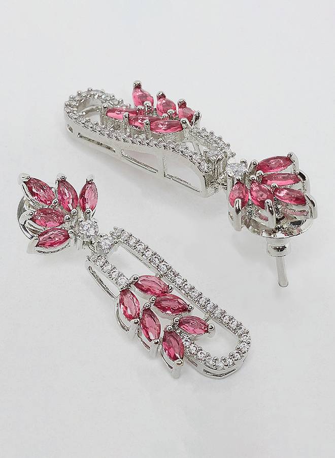 Red And White Cz Gems Silver Plated Necklace Set : 8905124453355