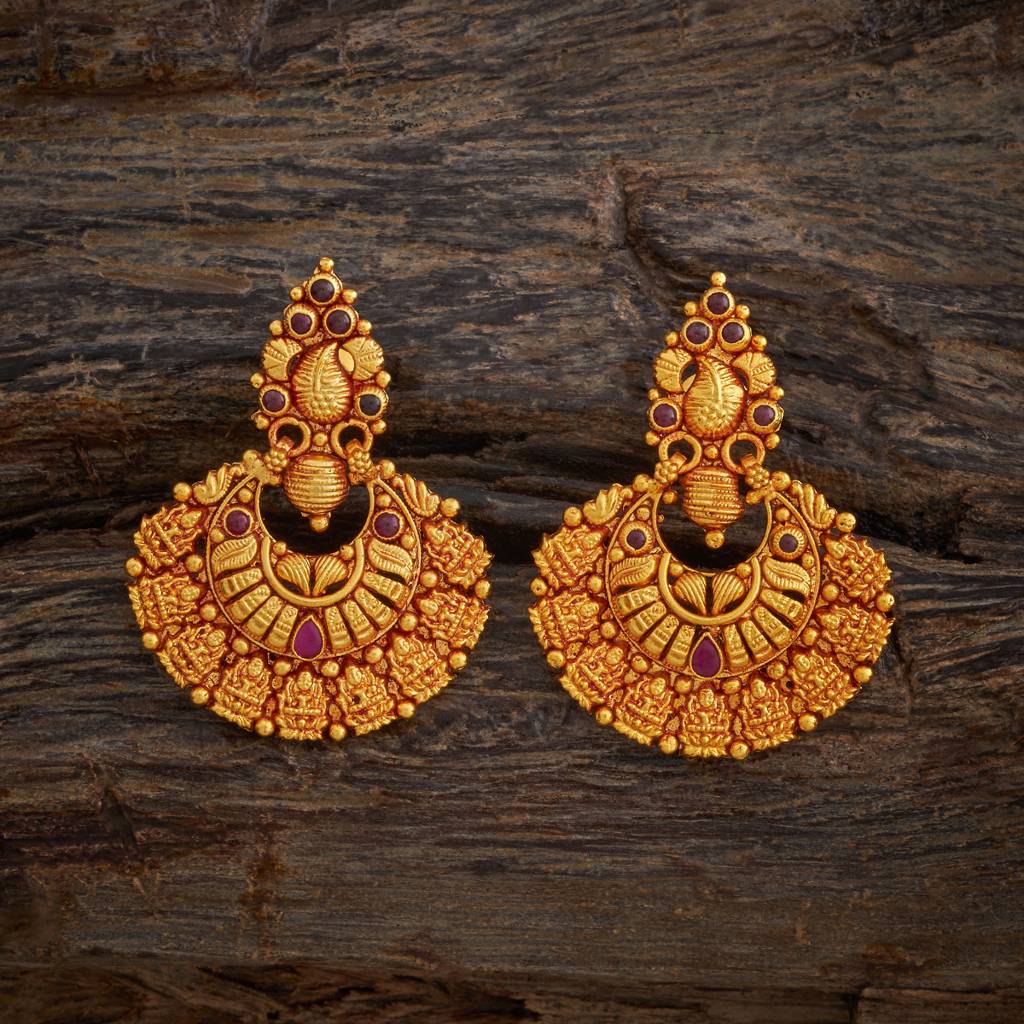 Kushal'S Fashion Jewellery Ruby Gold-Plated Ethnic 92.5 Pure Silver Temple Chandbalis-180403 : 431694