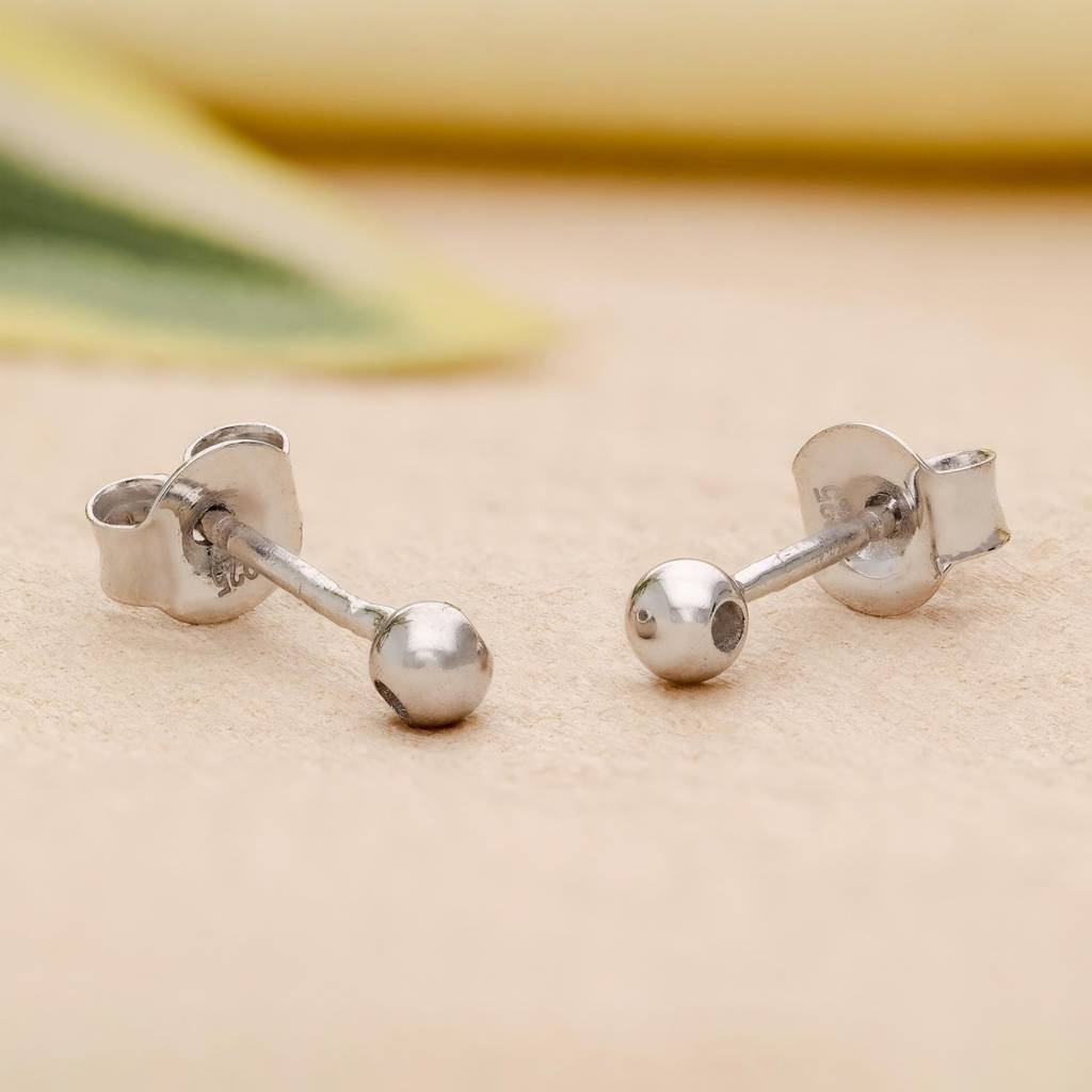 925 Silver Ball Stud Earrings | Simple Classic Everyday Jewelry : SE_000812