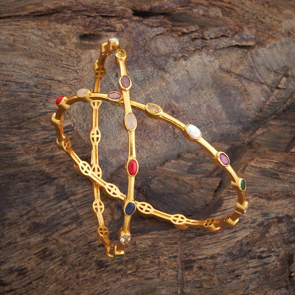 Kushal'S Fashion Jewellery Navaratna Gold-Plated Ethnic 92.5 Pure Silver Temple Bangles-177947 : 426468