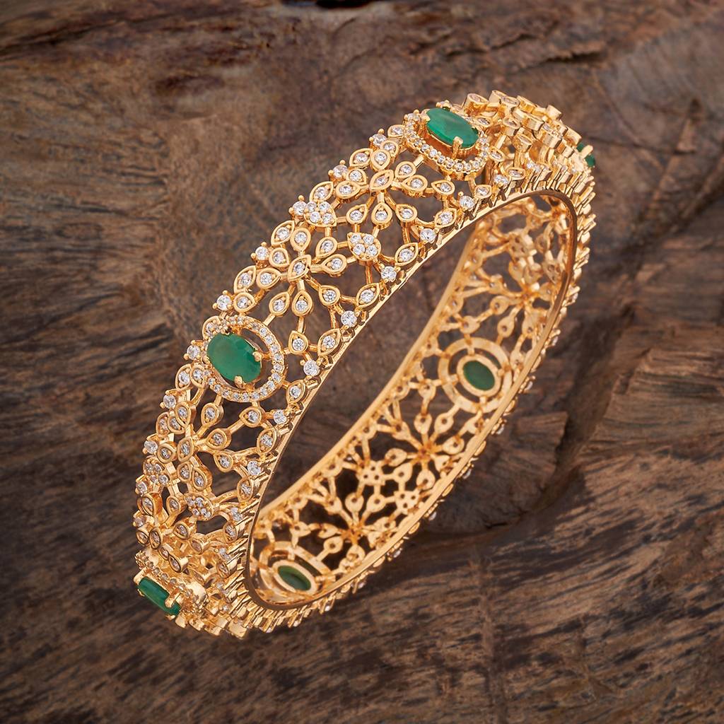 Kushal'S Fashion Jewellery Green & White Stone-Studded Gold-Plated Bangle : 424417