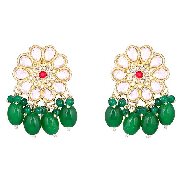 Estele Gold Plated Trendy Gehena Necklace Set & Maang Tikka With Green Beads For Women : PJ-034-IGGNNKERTK