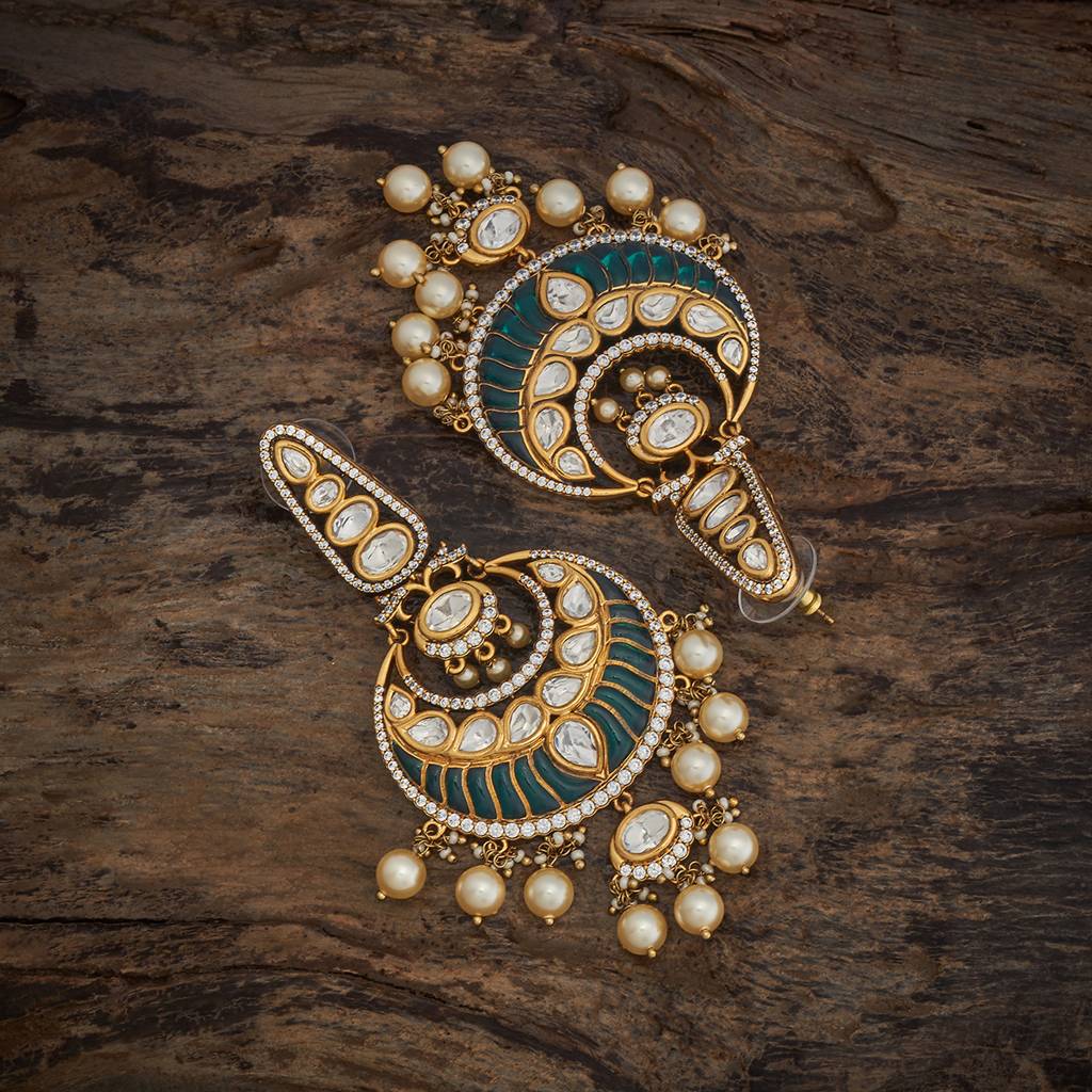 Kushal'S Fashion Jewellery Green Victorian Plated Bridal Kundan Earring : 426857