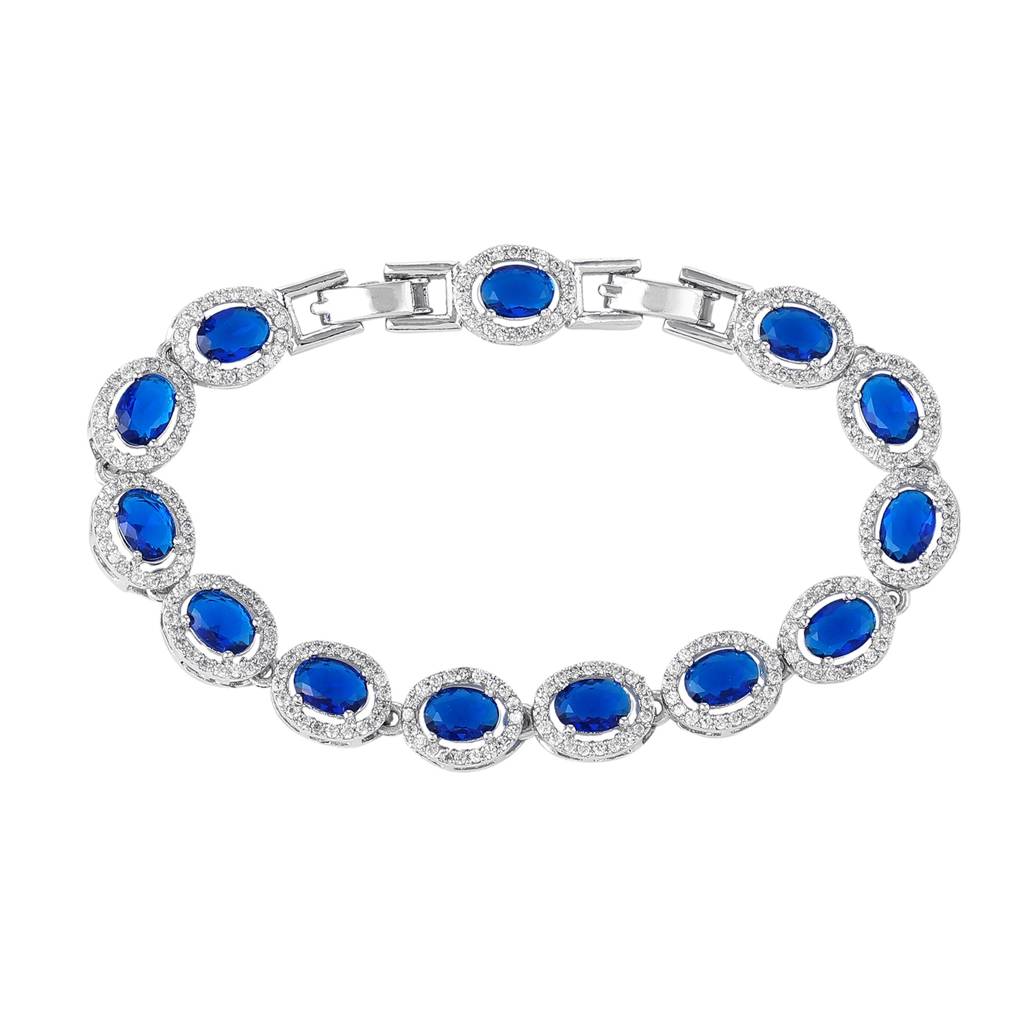 Estele Rhodium Plated Dazzling Blue American Diamonds Enhanced Charm Bracelet|A Touch Of Glamour For Women : AD-065-IRBLBR
